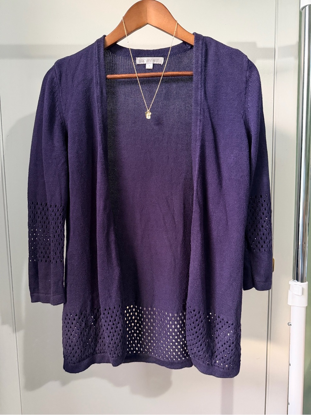 Open Front Crochet Knit Cardigan Purple Size S Downeast